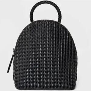 NWT Universal Thread Black Faux Leather Woven Mini Backpack Purse Bag Women's